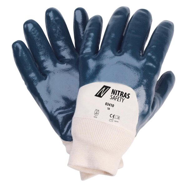 Nitras Nitrilhandschuh Blau teilb.m.Strickb.EN420/388 CAT2 Gr.8 (03410-8)