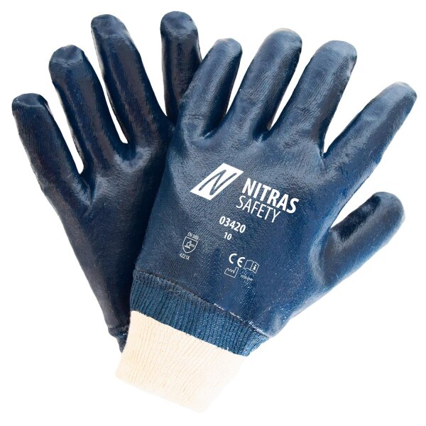 Nitras Nitrilhandschuh Blau vollb.m.Strickb.EN420/388 CAT2 Gr.11 (03420-11)