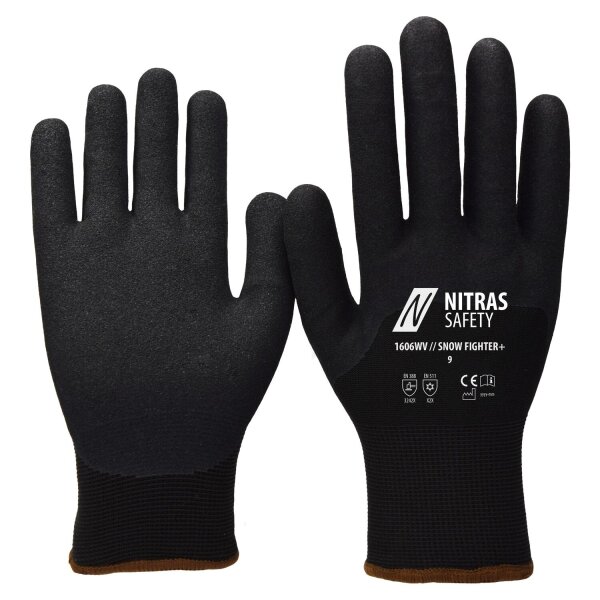 Nitras SNOW FIGHTER+, Nylonhandschuhe, schwarz,  Terry-Schlingengewebe innen, gesandete Gr.10 (1606WV-10)