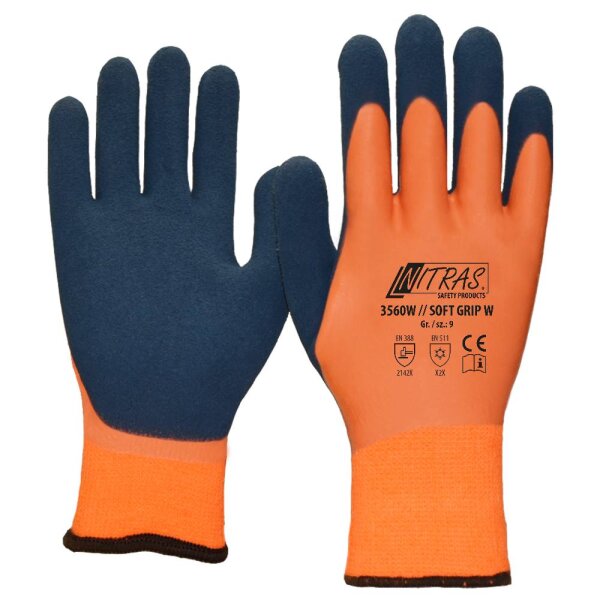 Nitras SOFT GRIP W, Nylonhandschuhe, orange, zweifache Beschichtung: Latex, vollbeschic Gr.8 (3560W-8)