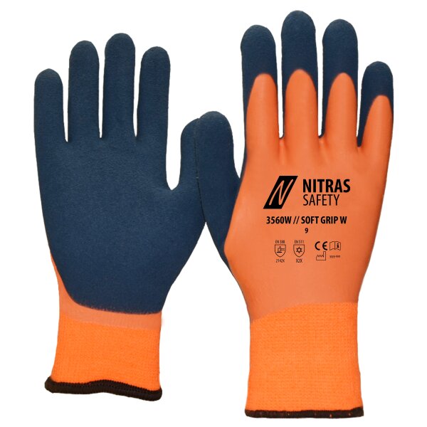 Nitras SOFT GRIP W, Nylonhandschuhe, orange, zweifache Beschichtung: Latex, vollbeschic Gr.9 (3560W-9)