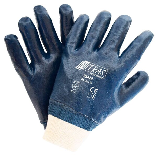 Nitras Nitrilhandschuhe, naturfarben, Nitril- Beschichtung, vollbeschichtet, blau (03420)