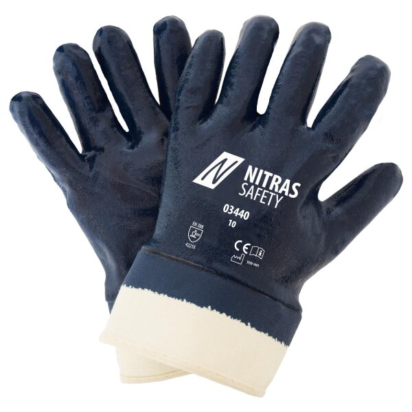 Nitras Nitrilhandschuhe, naturfarben vollbeschichtet, blau (03440)