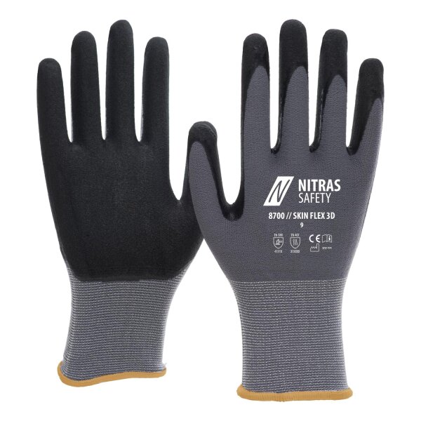Nitras SKIN FLEX, Strickhandschuhe, grau, Spezialbeschichtung, teilbeschichtet (8700)
