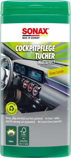 SONAX 04128000  CockpitPflegeTücher Matteffect Green Lemon Box 25 Stück