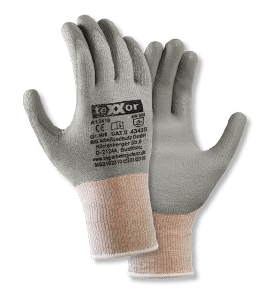 teXXor® Schnittschutz-Strickhandschuhe PU Beschichtung grau Gr. 2XL (Art Nr: 2416)