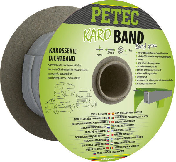 PETEC Karo - Band Karosseriedichtband Buthyl Flach Grau 20 Mm X 2 Mm X 16 M (87520)