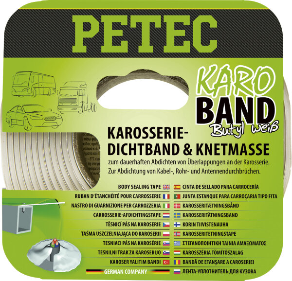 PETEC Karo - Band Karosseriedichtband Buthyl Flach Weiss 20 Mm X 2 Mm X 3 M Sb-Karte (87530)