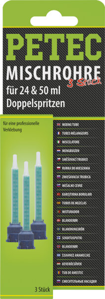 PETEC Mischrohr Fuer 24ml Doppelspritze 50ml Doppelkartusche 3 Stück Sb-Karte (98603)