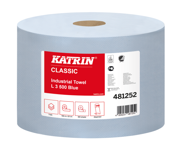 Nordvlies KATRIN Putzpapier-Rolle Classic 3-lagig blau 1 Rolle á 500 Tücher 48125