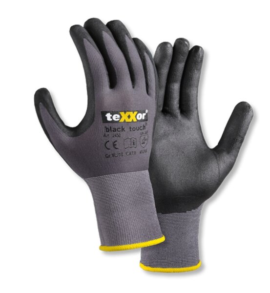 teXXor® Nylon-Strickhandschuhe black touch grau/schwarz Gr. 11  (Art Nr 2450)