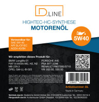 D.LINE Motorenöl SAE 5W-40 Hightec-HC-Synthese 5 Liter Kanister (DL 1010)