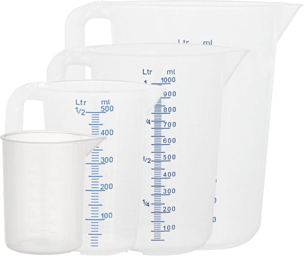 HUENERSDORFF Messbecher / Messkannen Set 4er Pack 120ml, 500ml, 1l, 2l, Hitzebeständig 930805