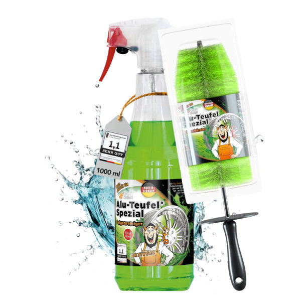 TUGA Alu-Teufel Spezial Felgenreiniger grün Sprayer 1 Liter + TUGA Felgenbürste