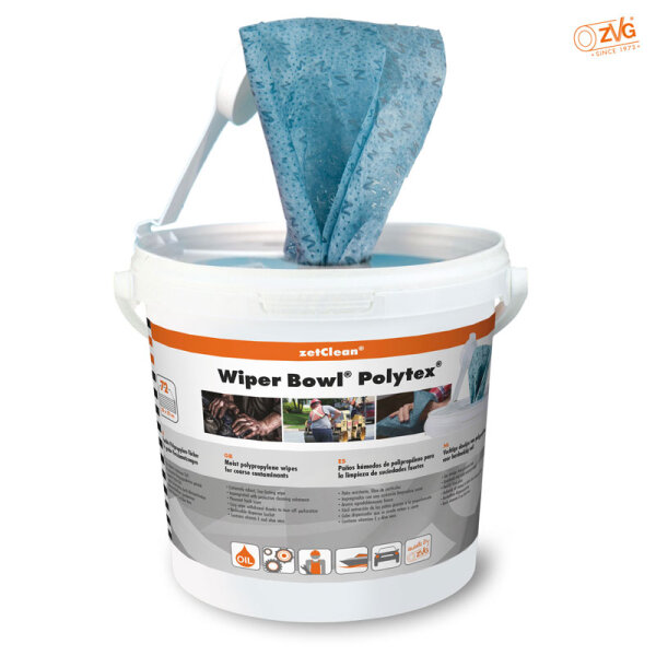 ZVG zetClean® – Wiper Bowl® Polytex® feuchte Reinigungstücher im Spendereimer 72 Stück 25x25 cm