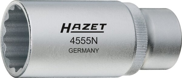 HAZET Einspritzdüsen-Werkzeug 4555N - Vierkant12,5 mm (1/2 Zoll) - Außen-Doppel-Sechskant Profil - 27 mm